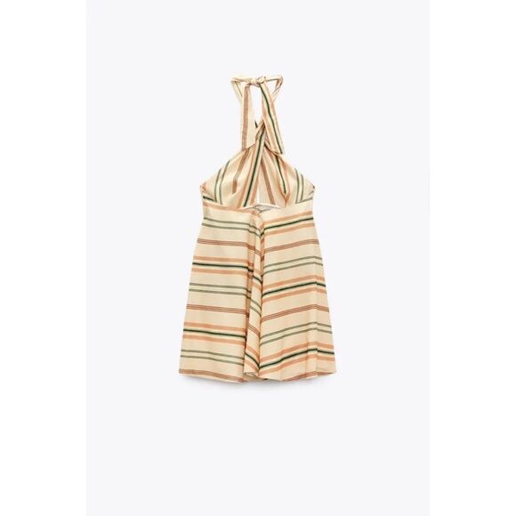 NWOT Zara Blogger’s Favorite Striped Linen Blend Wrap Halter Mini Dress, XXL - Picture 12 of 16
